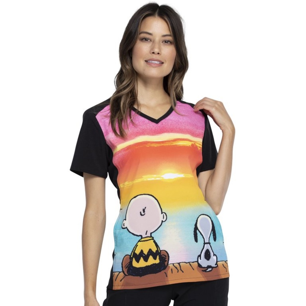 Cherokee Tooniforms Scrub Top Snoopy Charlie Brown Large